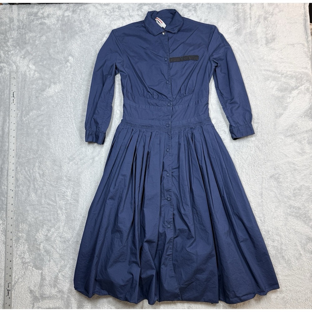 Vintage Prada Sport Midi Dress Womens Blue 6 / 40 Y2K Pleated Navy A-Line
